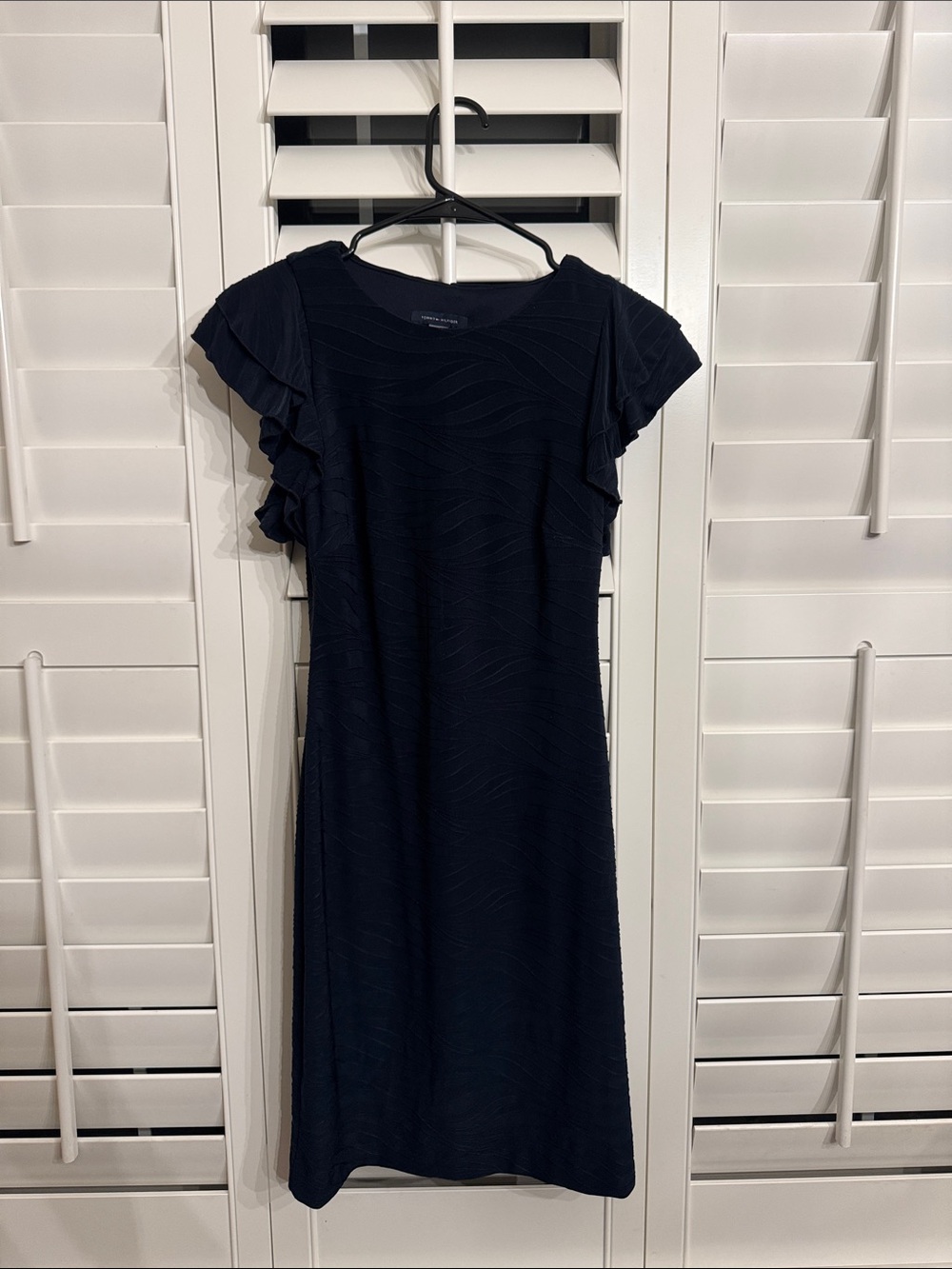 Tommy Hilfiger Navy Textured Midi Dress with Flutter Sleeves
